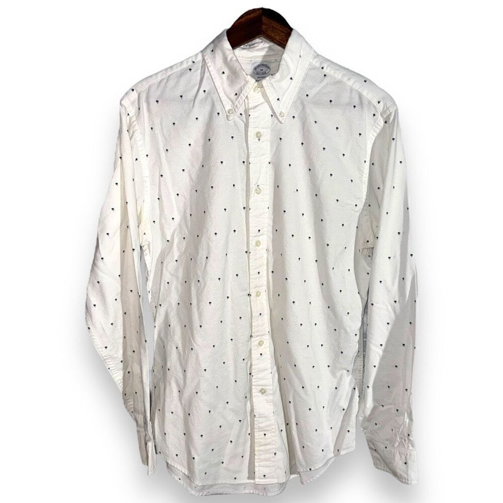 Brooks Brothers White Micro Palm Print Regent Oxford Shirt M